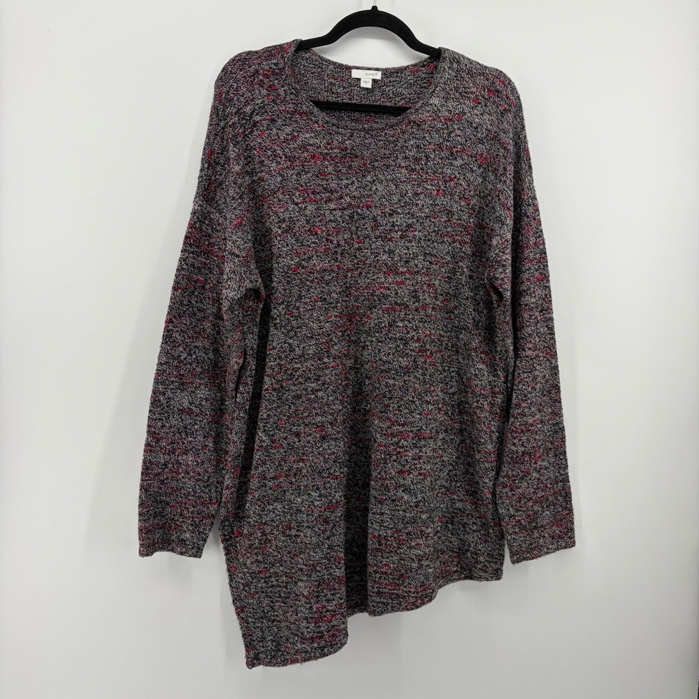 Pure Jill Womens Large Marled Grey Red Wool Cashmere Asymmetrical Tunic Sweater‎